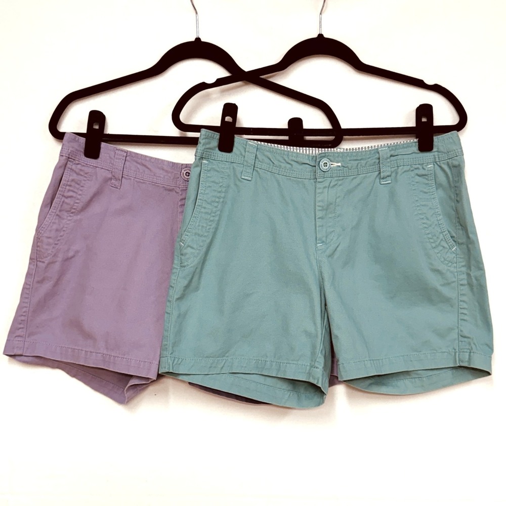Set of 2 Natural Reflections Cotton Shorts, Size‎ 8, Aqua & Lavender 5" Inseam
